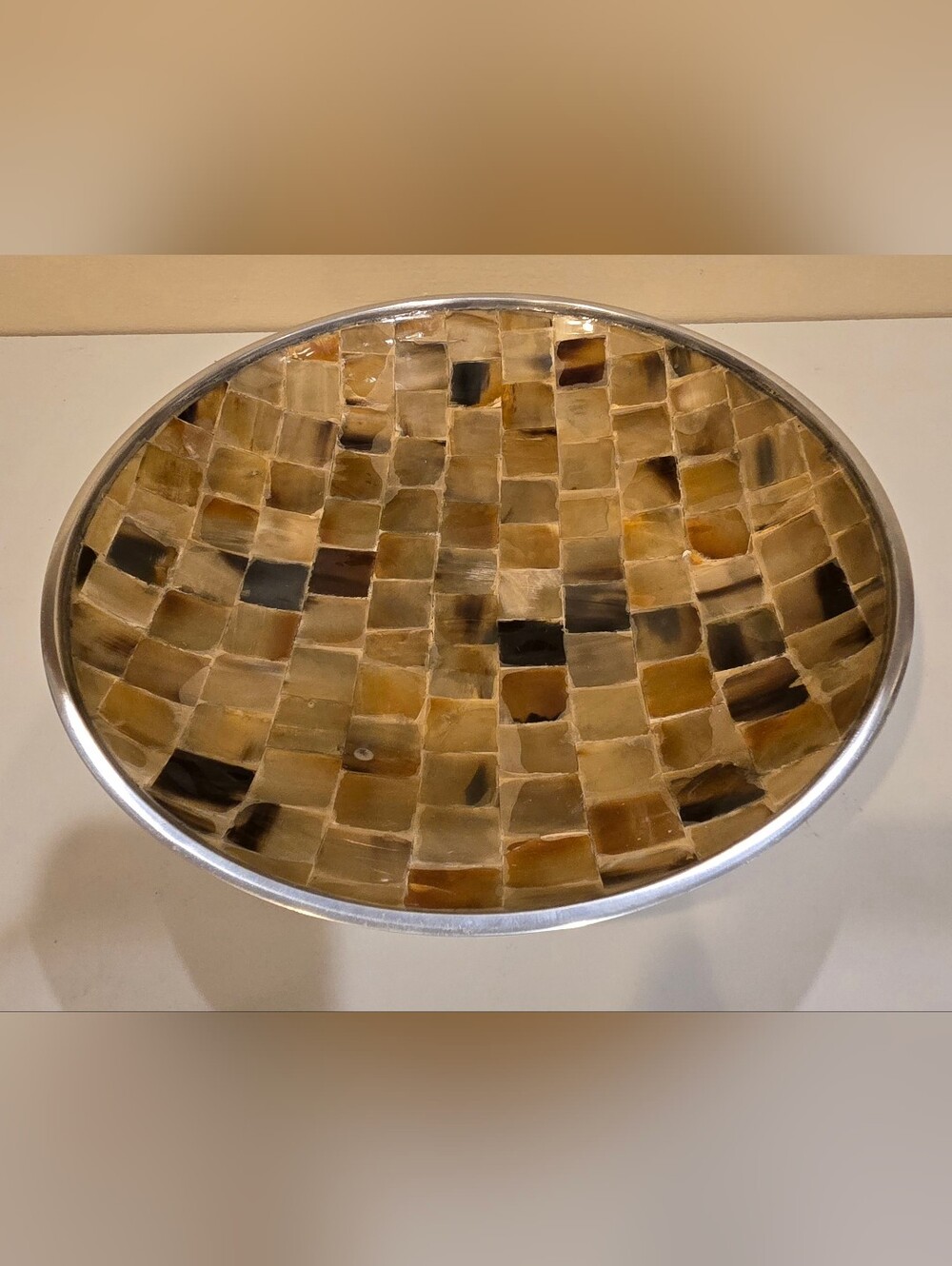 Julia Knight Inlaid Tigers Eye Horn Mosaic Accent Bowl - Honey Brown Tones